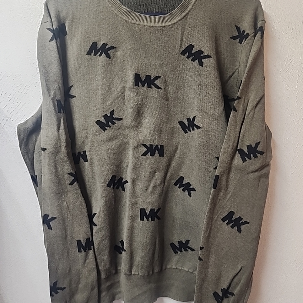 Men's Michael Kors Sweater Olive Green Long Sleeve Pullover Size Medium
